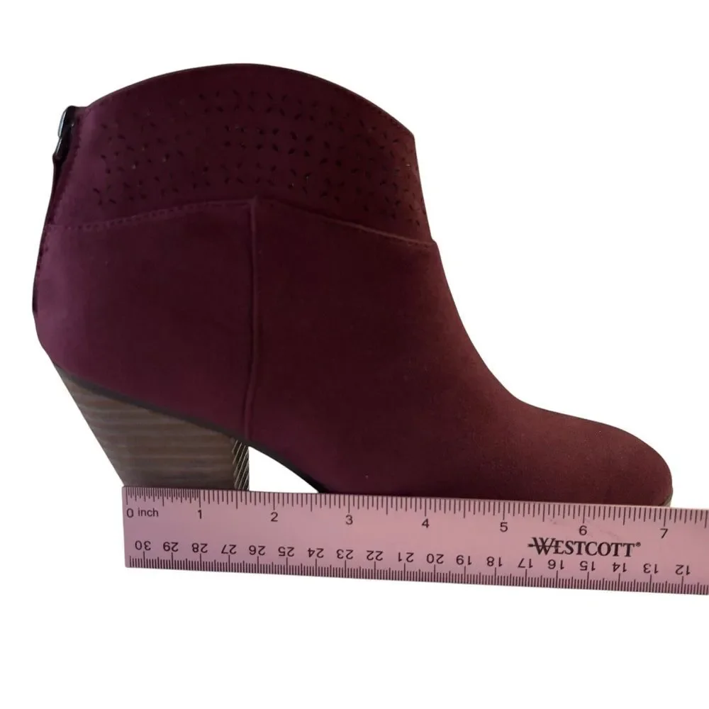 Violet & Red Jackson Lazer Cut Topline Bootie Burgundy Size 7M Fabric Upper NWOB